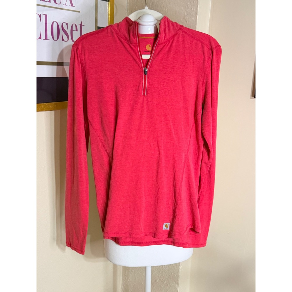 Carhartt Force Womens Medium Coral‎ Pink Quarter Zip Pullover Long Sleeve Shirt